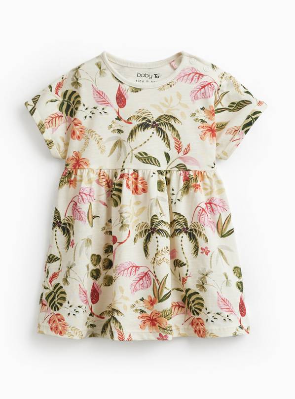 Cream Floral Print Short Sleeve Dress Up to 3 mths